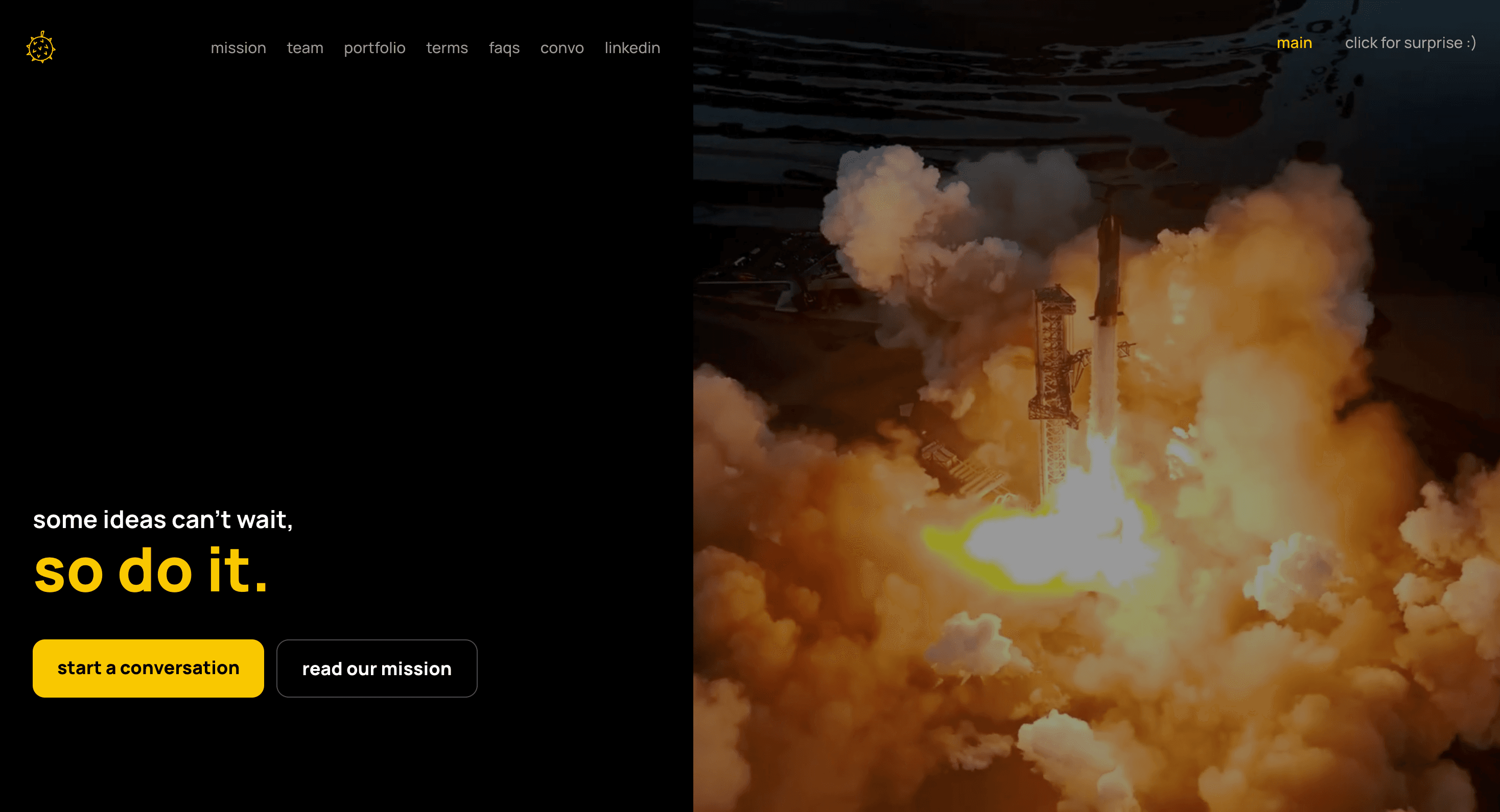 doorians lab's landing page - featuring a rocket with the phrase of "some ideas can't wait, so do it"